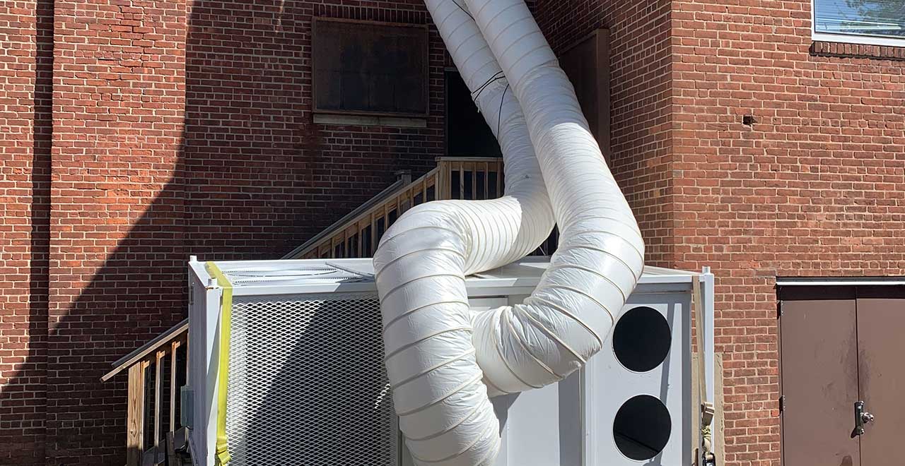 Flexible HVAC duct installation for commercial and residential buildings, specializing in rental solutions.